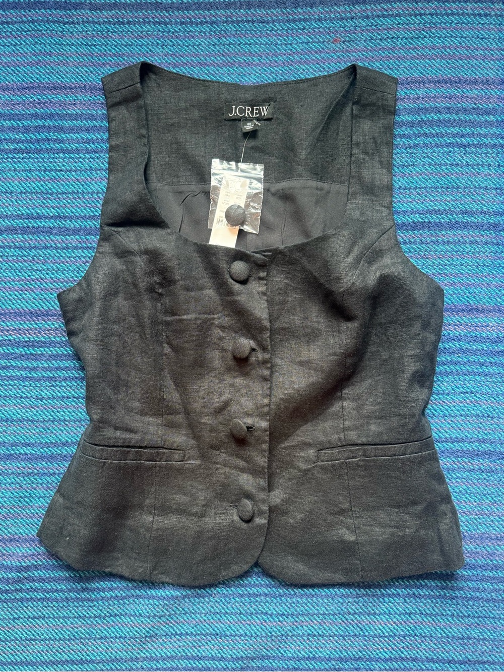 J. Crew Black 100% Linen Sleeveless Button Vest